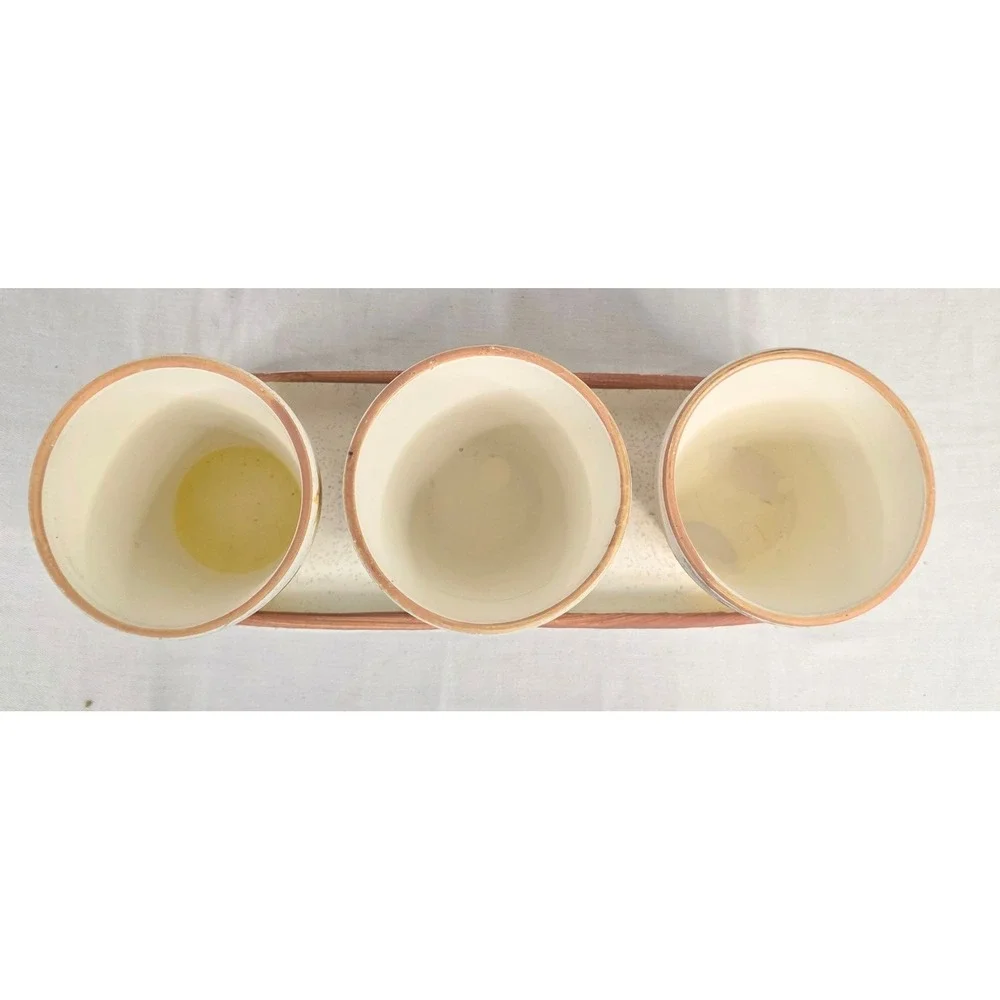 Sunflower Ceramic Planter Set 3 Pots with‎ Tray Herb Garden Cream Yellow